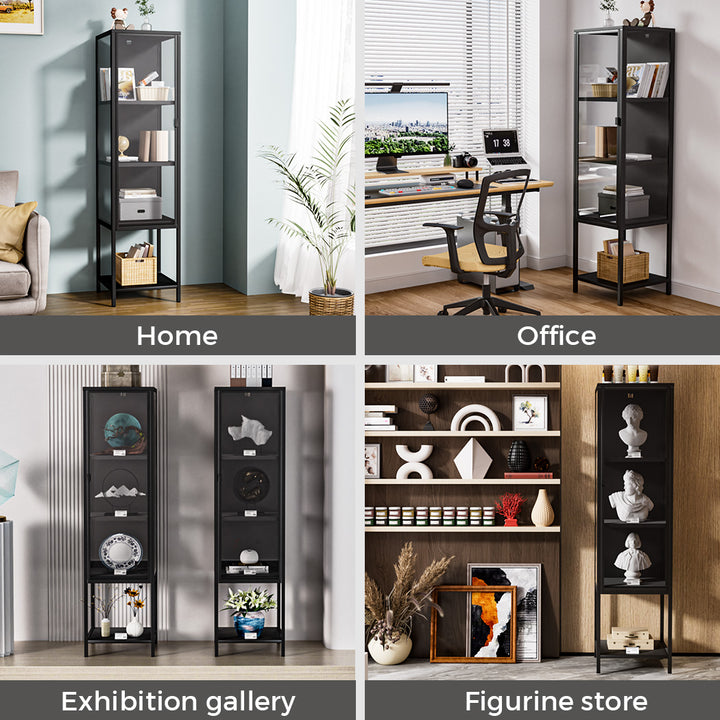 Display Cabinet With Glass Door Steel Frame Black