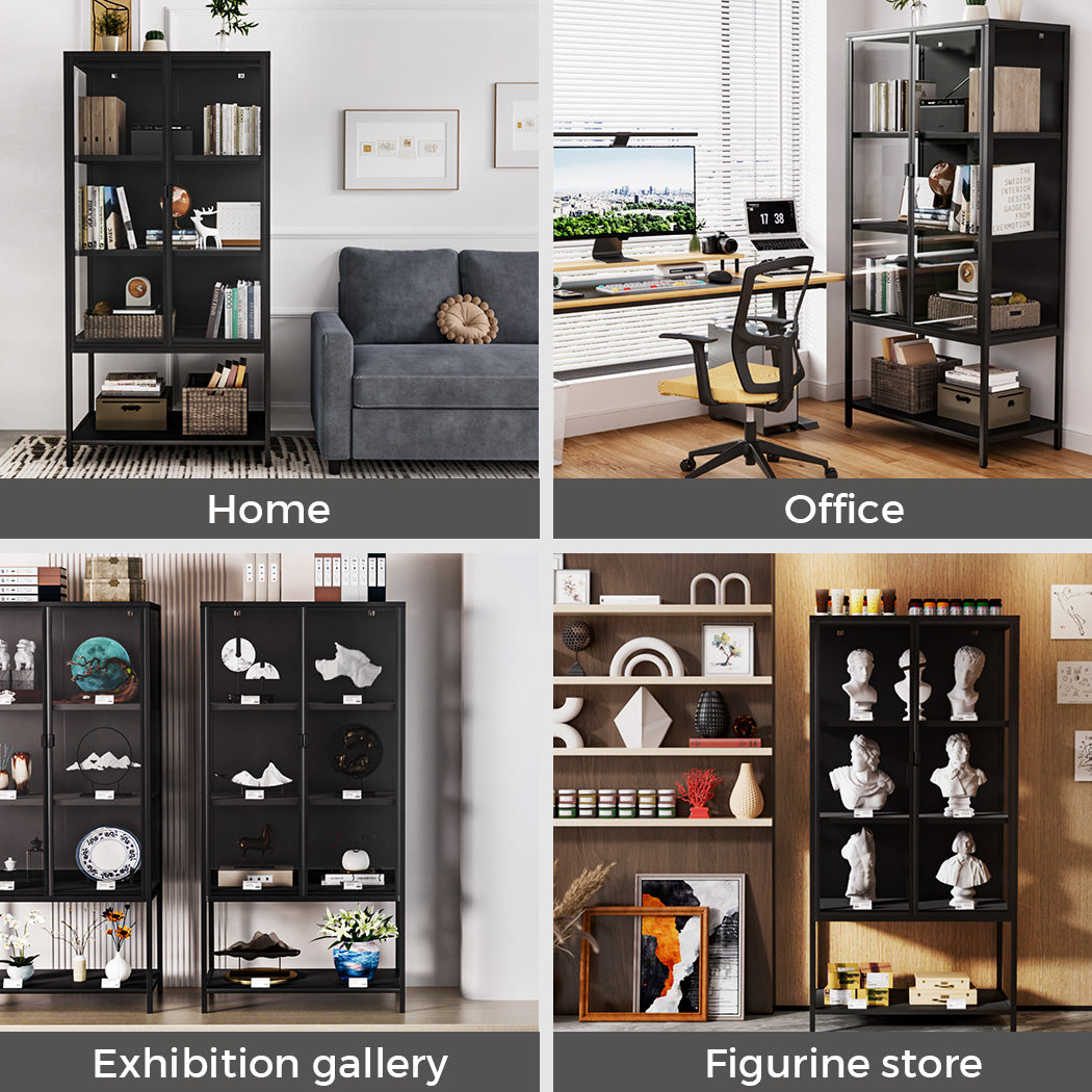 4 Tier Modern Glass Display Cabinet 2 Door