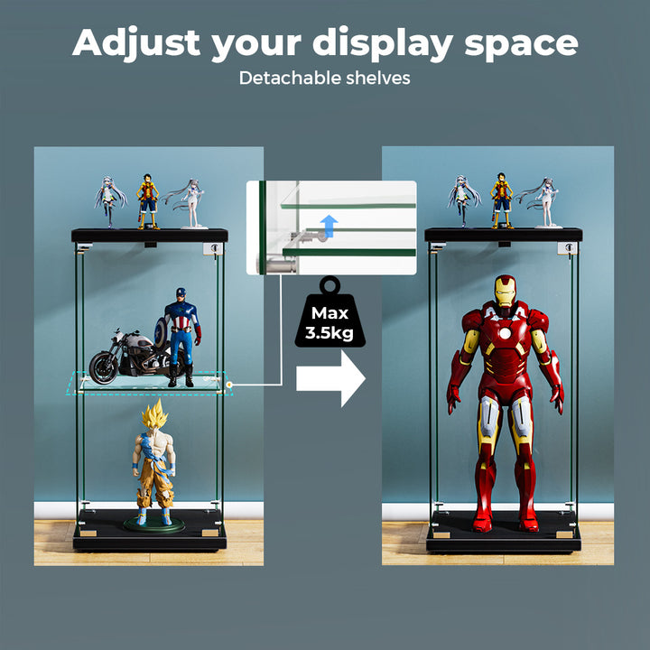 Stacked Display Cabinet Collection Storage Tempered Glass 2 Tier With Lock Black