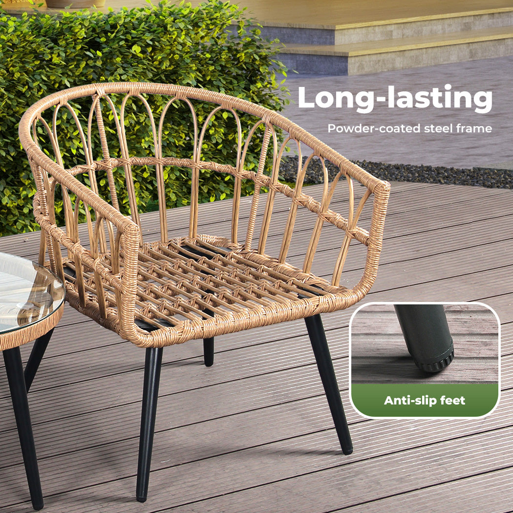 3Pcs Outdoor Table Sofa Chair Set Patio Furniture Garden Wicker Lounge