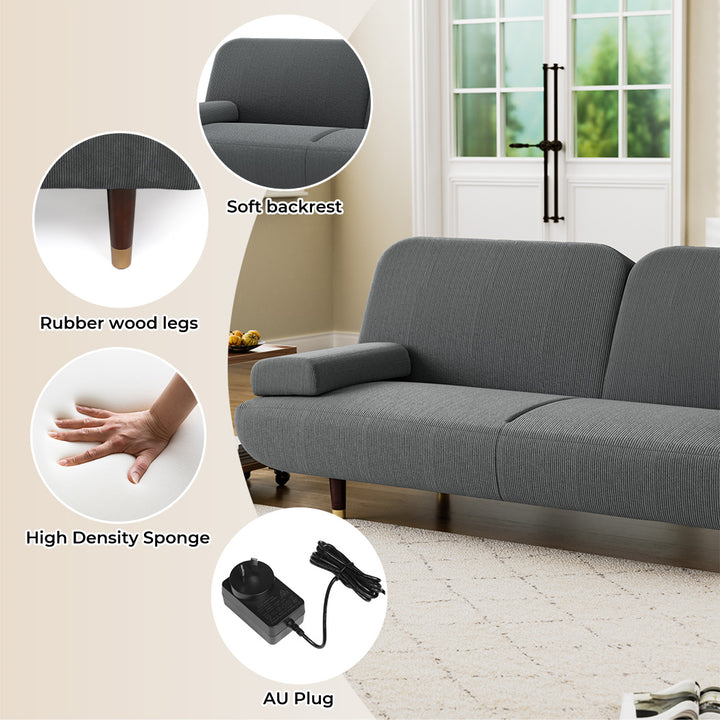 LEVEDE CONVERTIBLE SOFABED WITH USB CHARGE AND SIDE TABLE - Levede