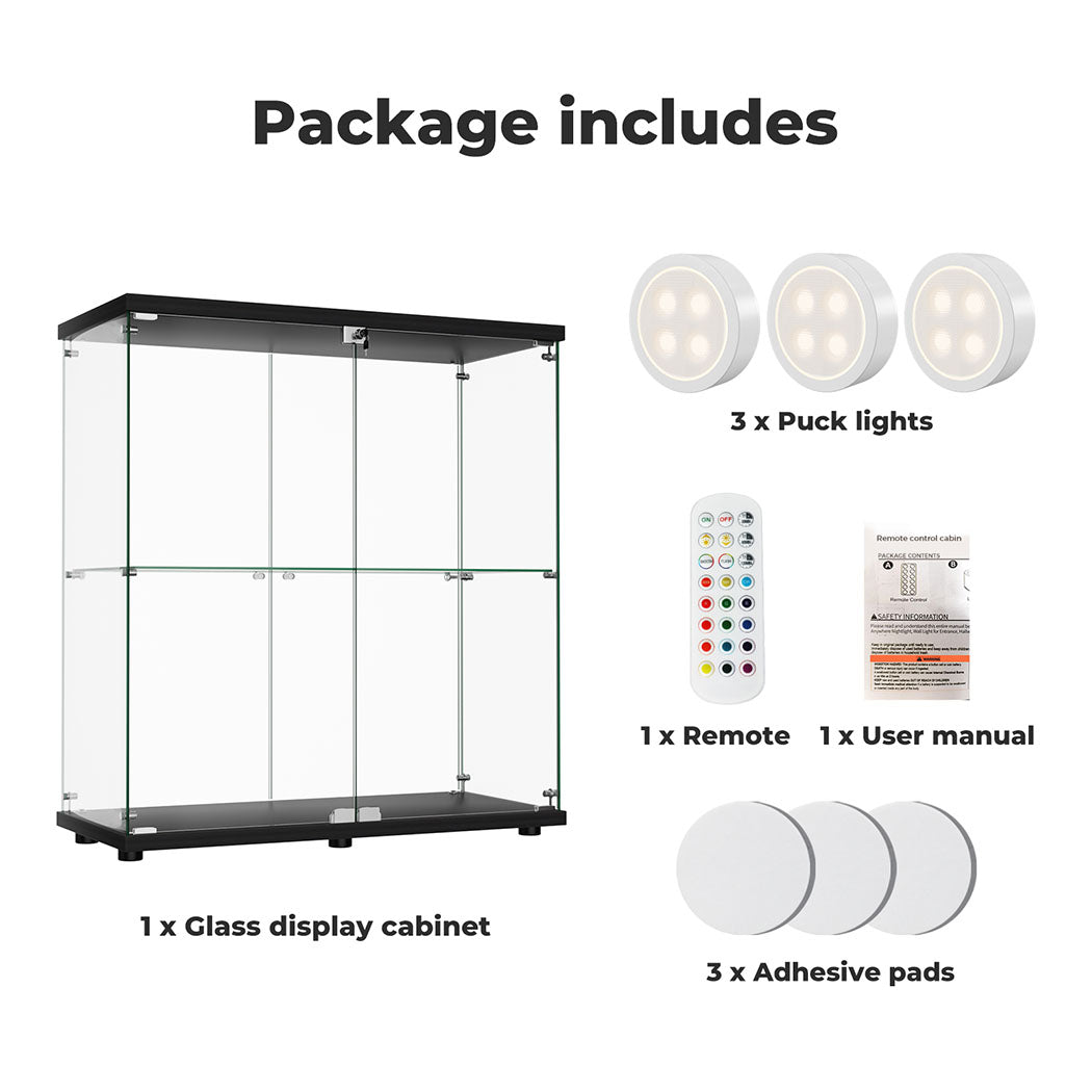 Tempered Glass Display Cabinet With 3 RGB Lights Collections Lockable