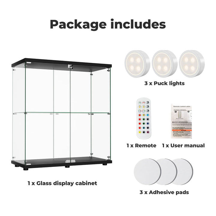 Tempered Glass Display Cabinet With 3 RGB Lights Collections Lockable