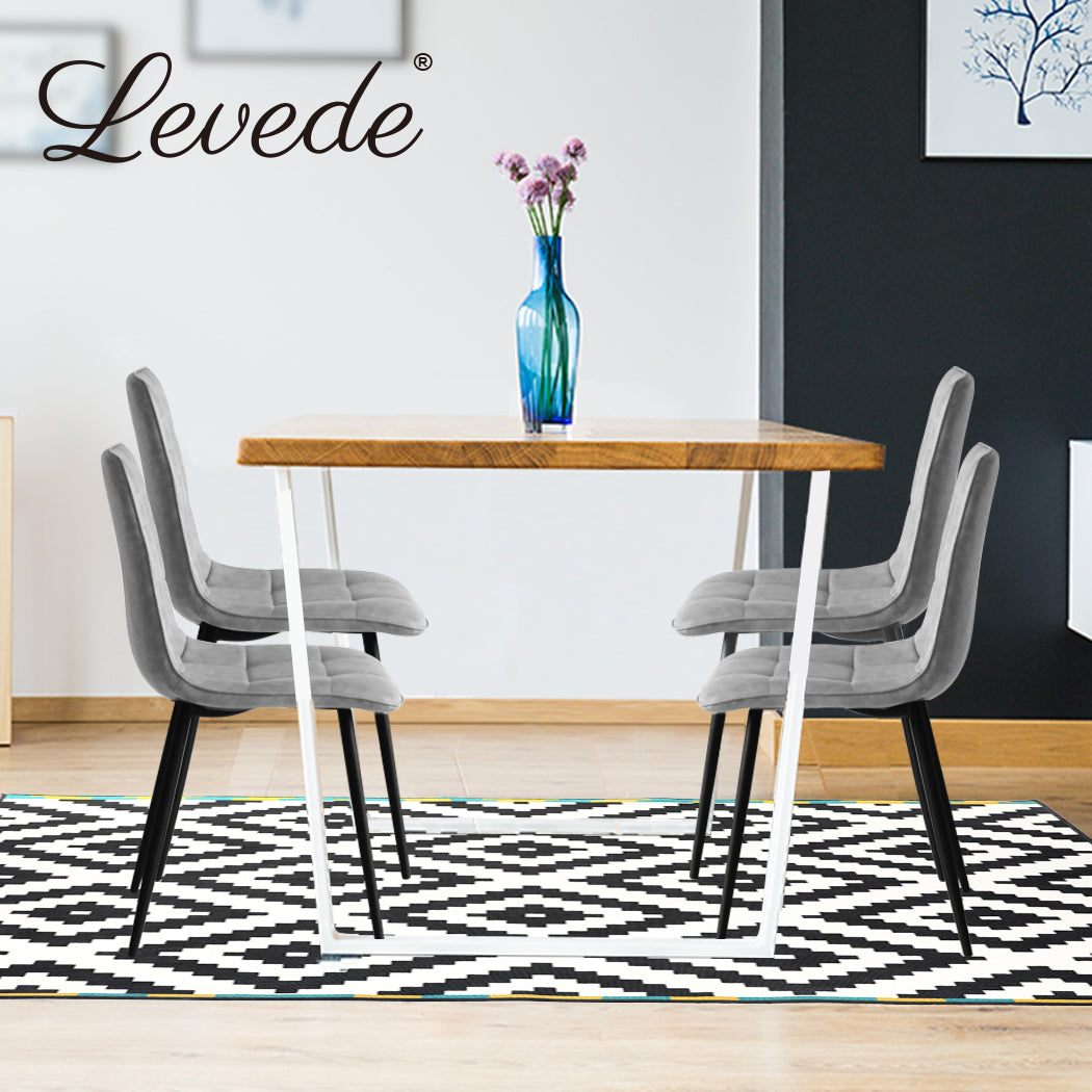 Levede 4x Dining Chairs Kitchen Chair Grey Faux Leather - Levede