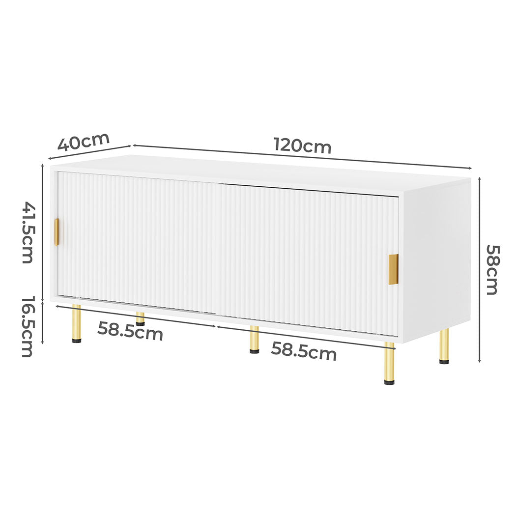 Levede 120cm TV Cabinet Entertainment Unit Stand Wooden Table Sliding Door White - Levede