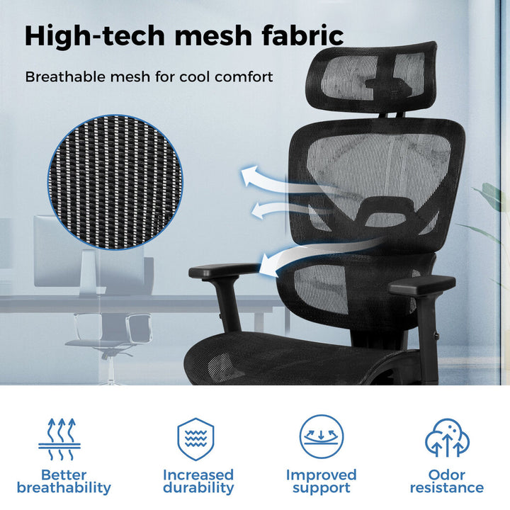 Ergonomic Office Chair with Footrest - Black