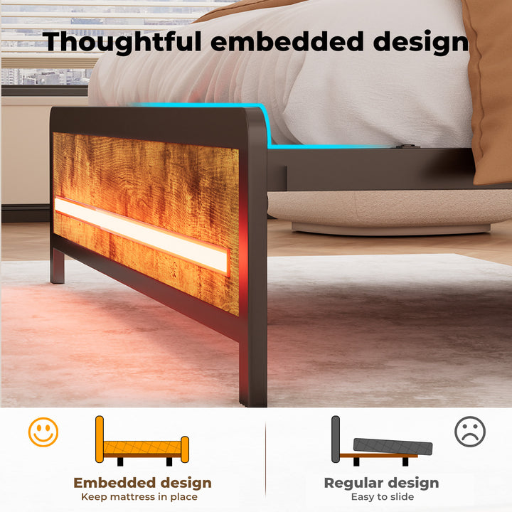 Single Bed Frame Storage Headboard Industrial RGB Light LED Charging