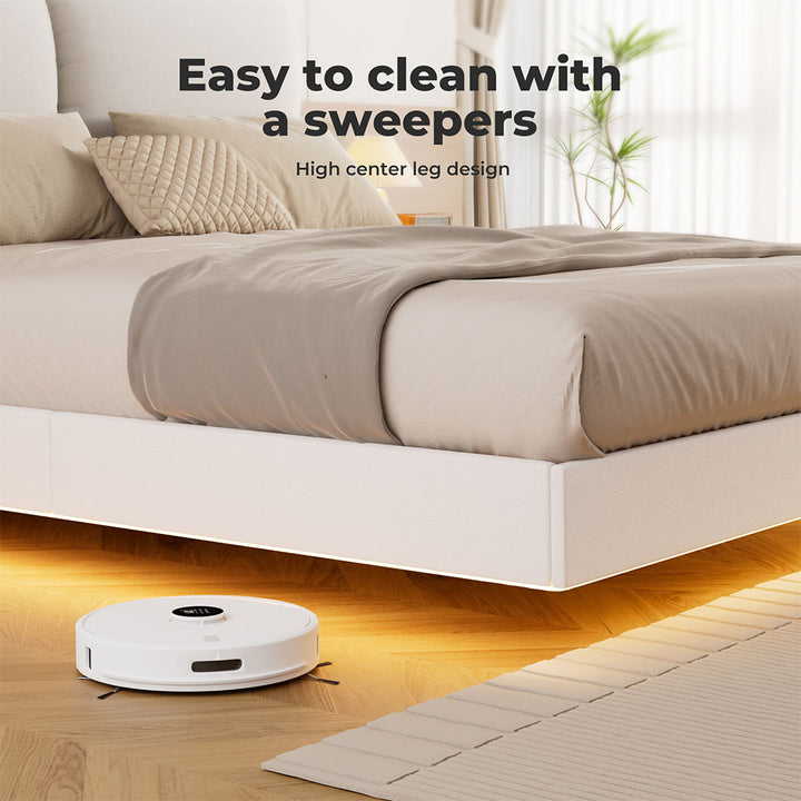 Floating Bed Frame With RGB LED Light Headboard Base Platform Double