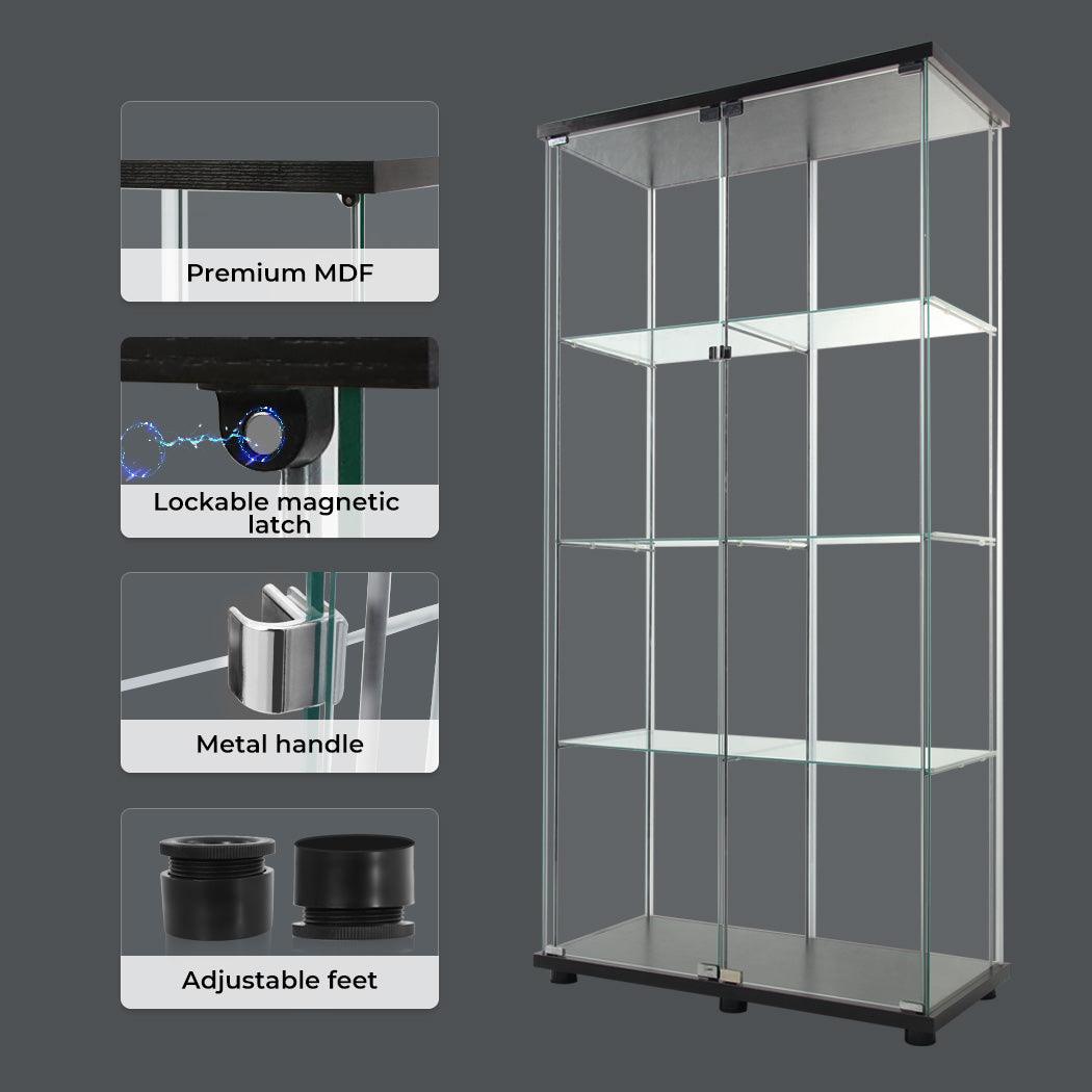 Glass Display Cabinet 2 Doors Collections Storage - Black