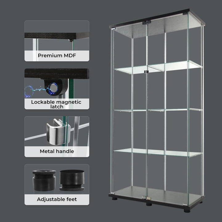 Glass Display Cabinet 2 Doors Collections Storage - Black