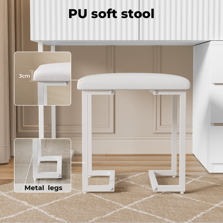 Levede Dressing Table Stool Set with Mirror Led Makeup Vanity Desk Drawers White
