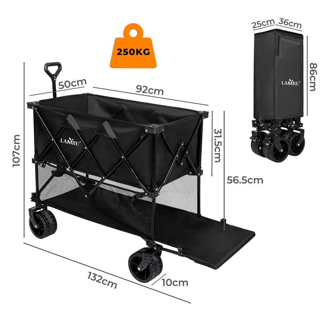 Lambu Folding Wagon Cart 400L Double Decker Camping Shopping Trolley Wheels