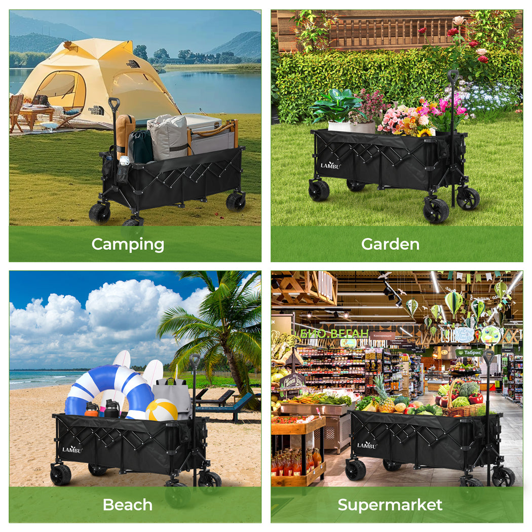Lambu Folding Wagon Cart 300L Garden Outdoor Camping Shopping Trolley Wheels
