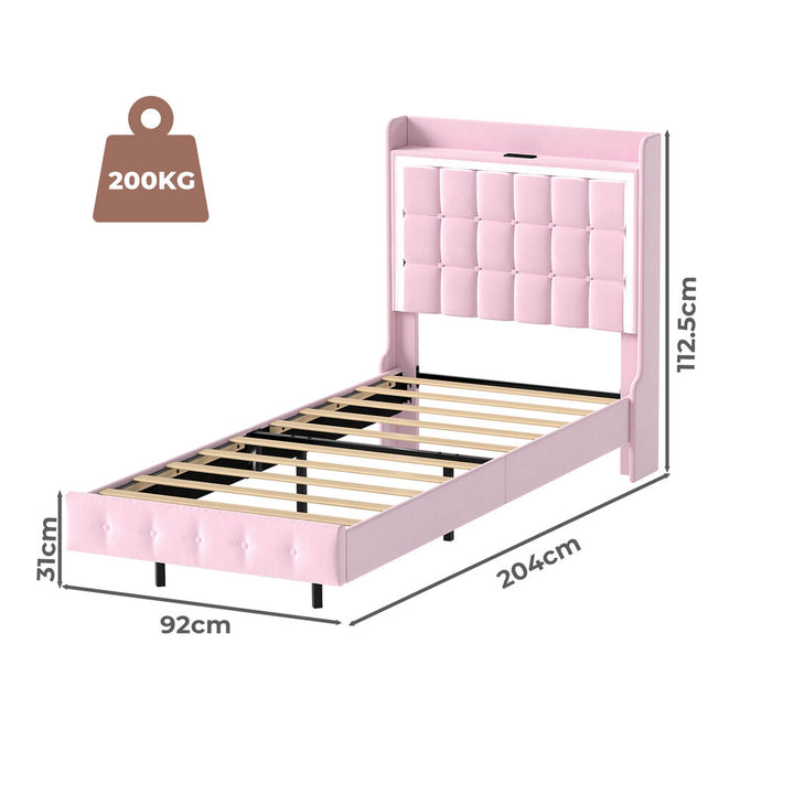 Single Floating Bed Frame With RGB LED Light Headboard USB Charge