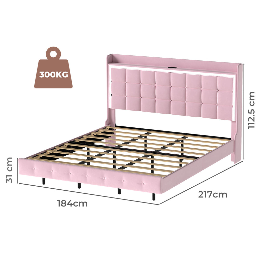 King Floating Bed Frame With RGB LED Light Headboard USB Charge