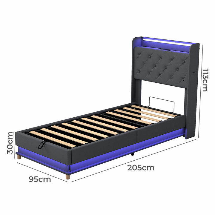 Gas Lift Bed Frame with Storage LED & USB