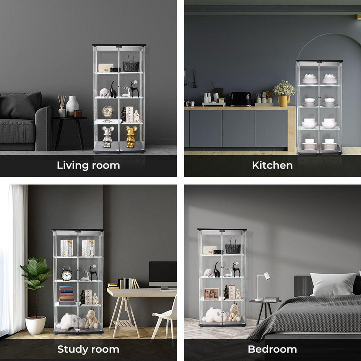 Glass Display Cabinet 2 Doors Collections Storage - Black