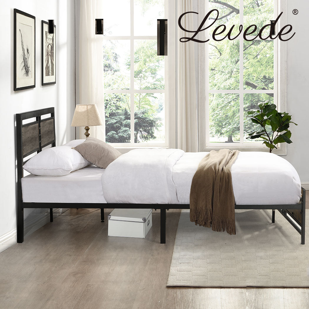 Levede Queen Bed Frame Metal Mattress Dark Grey - Levede