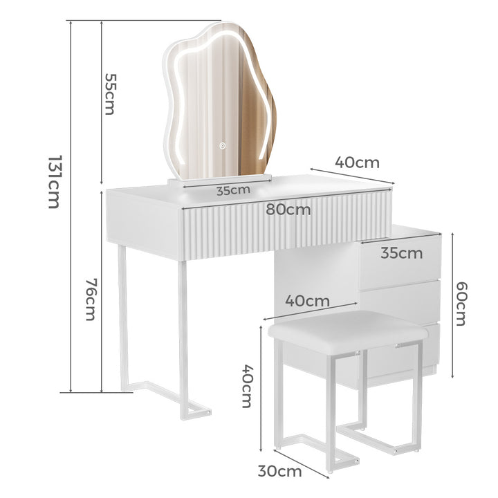 Levede Dressing Table Stool Set with Mirror Led Makeup Vanity Desk Drawers White