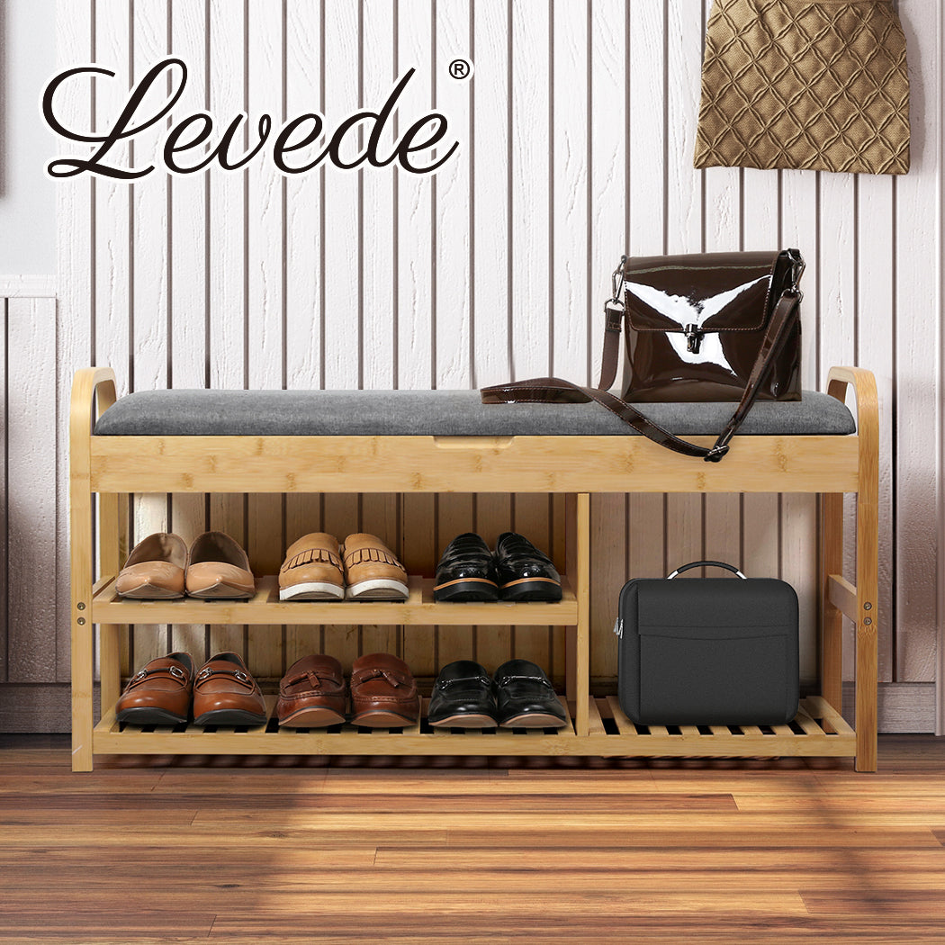 Levede Bamboo Shoe Rack Bench Entryway Seat - Levede