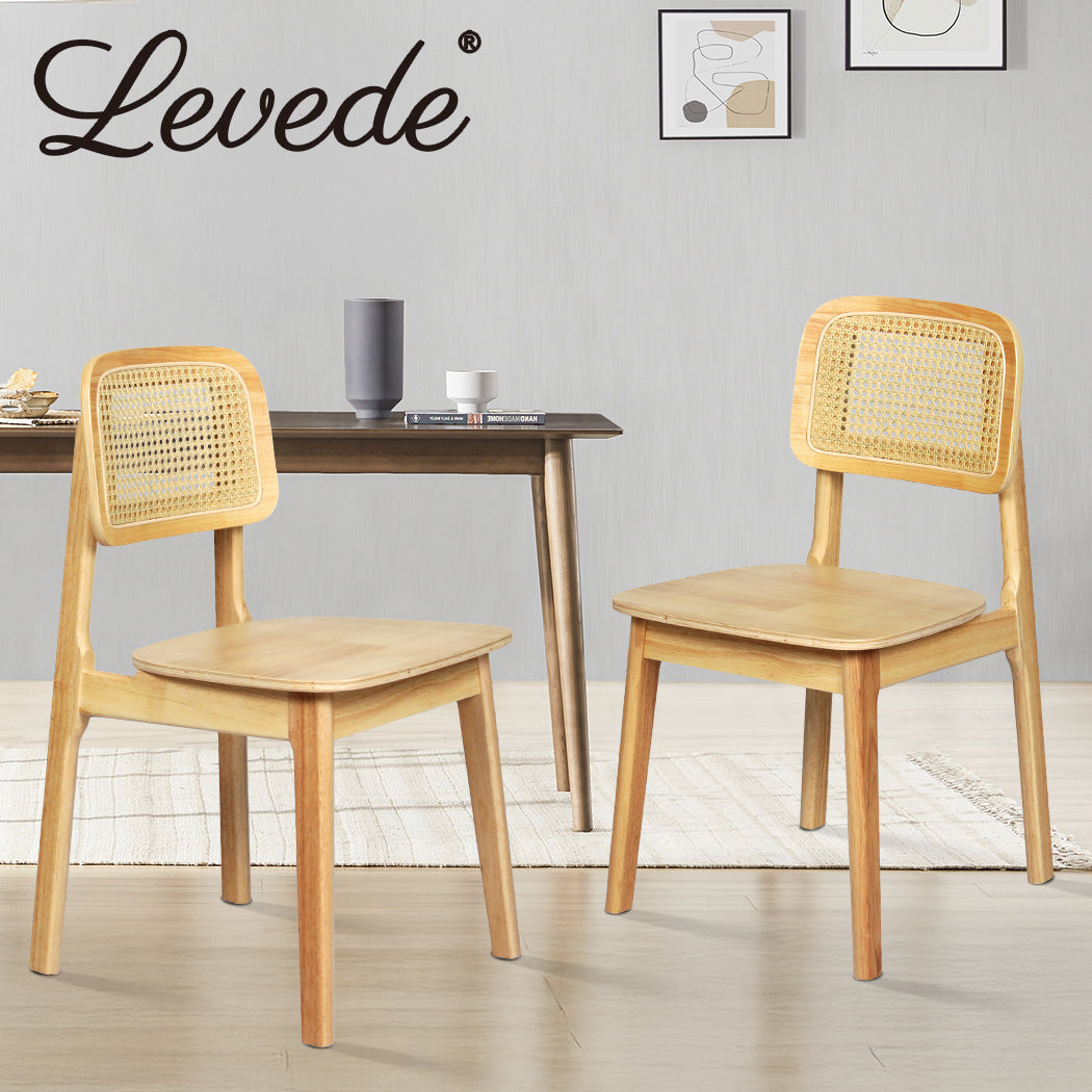 Levede 2X Rattan Dining Chairs Wooden Accent Chair Kitchen Lounge Cafe Armless - Levede