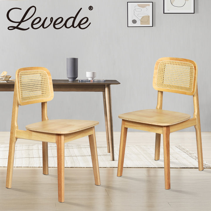 Levede 2X Rattan Dining Chairs Wooden Accent Chair Kitchen Lounge Cafe Armless - Levede