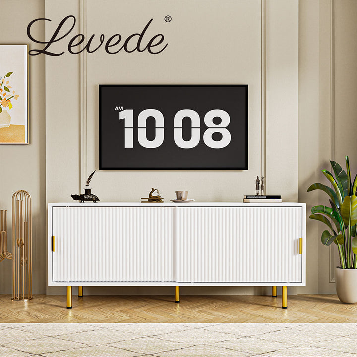 Levede 120cm TV Cabinet Entertainment Unit Stand Wooden Table Sliding Door White - Levede