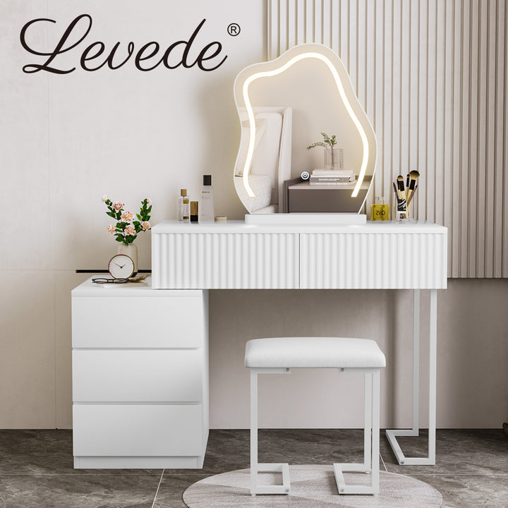 Levede Dressing Table Stool Set with Mirror Led Makeup Vanity Desk Drawers White