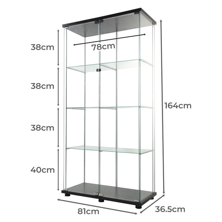 Glass Display Cabinet 2 Doors Collections Storage - Black