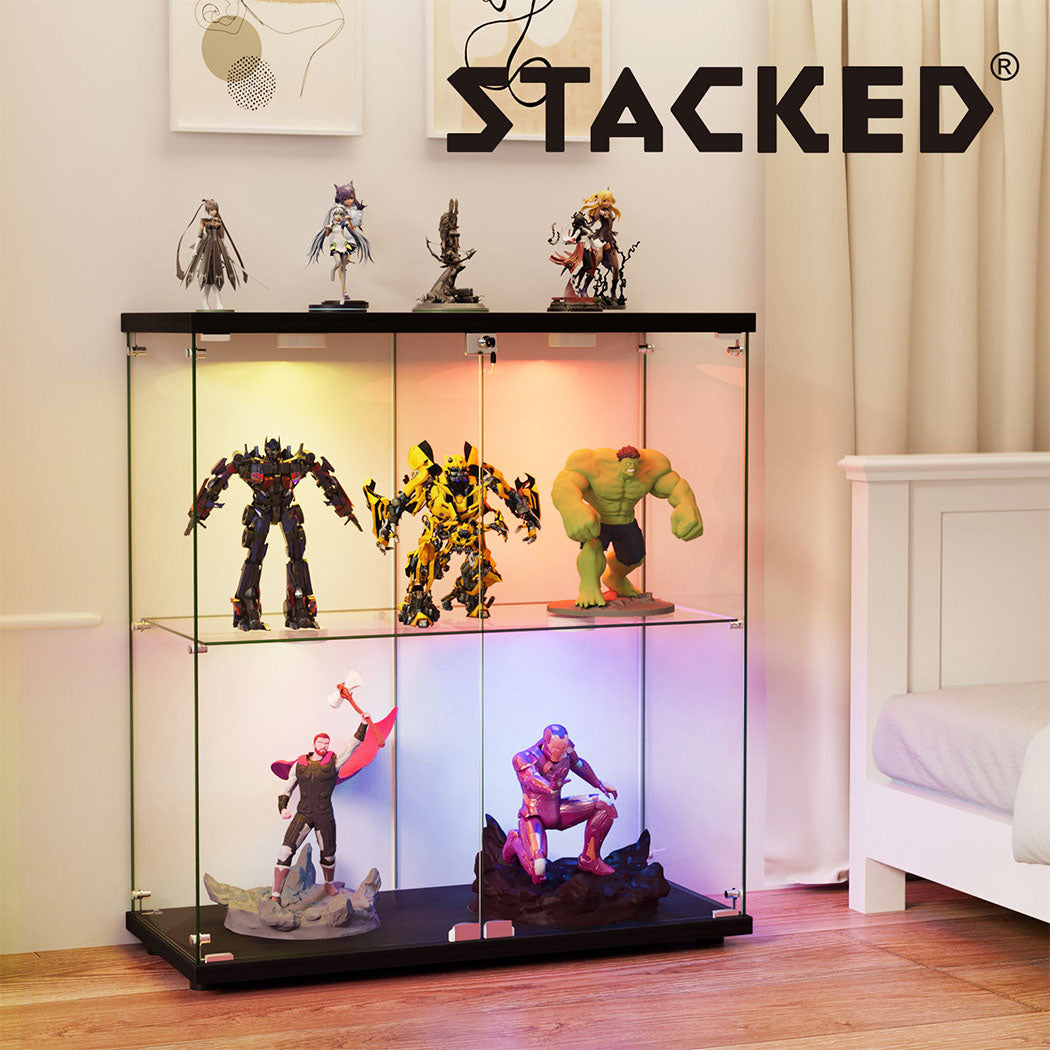 Tempered Glass Display Cabinet With 3 RGB Lights Collections Lockable