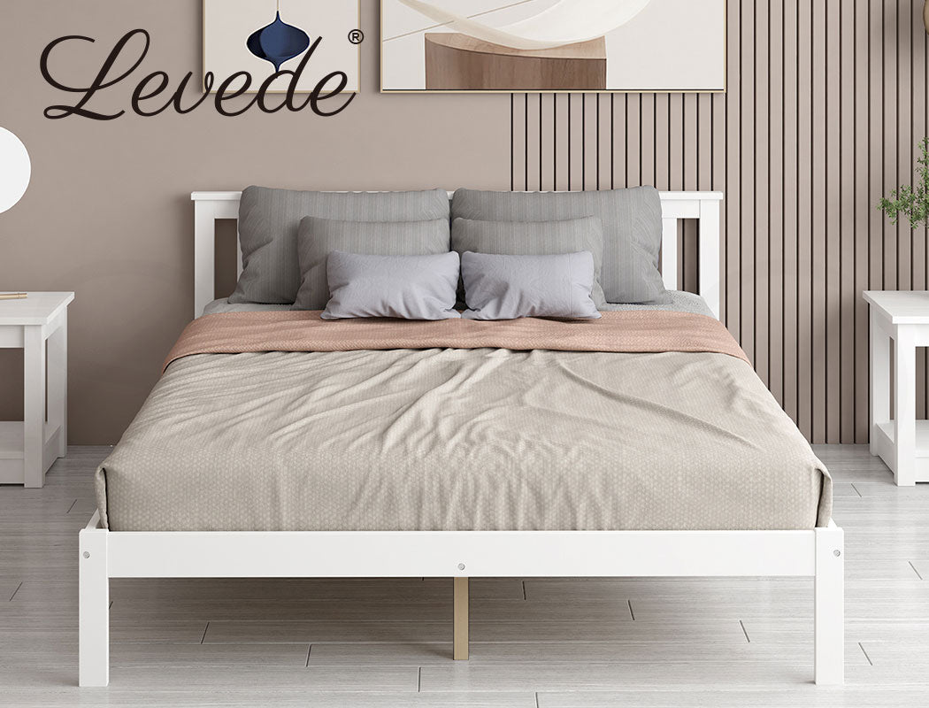 Levede Wooden Bed Frame Full White - Levede