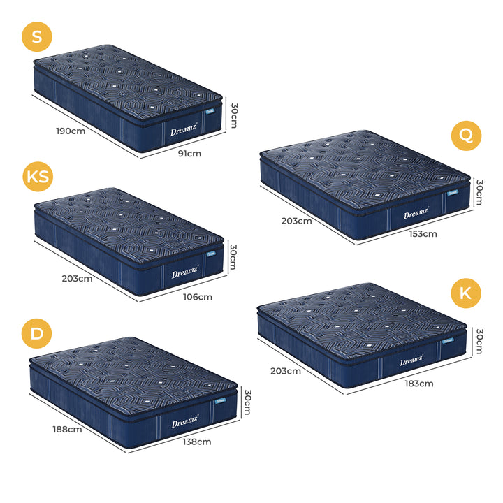 DreamZ Spring Mattress Euro Top - 30CM Thickness for Ultimate Comfort - Levede