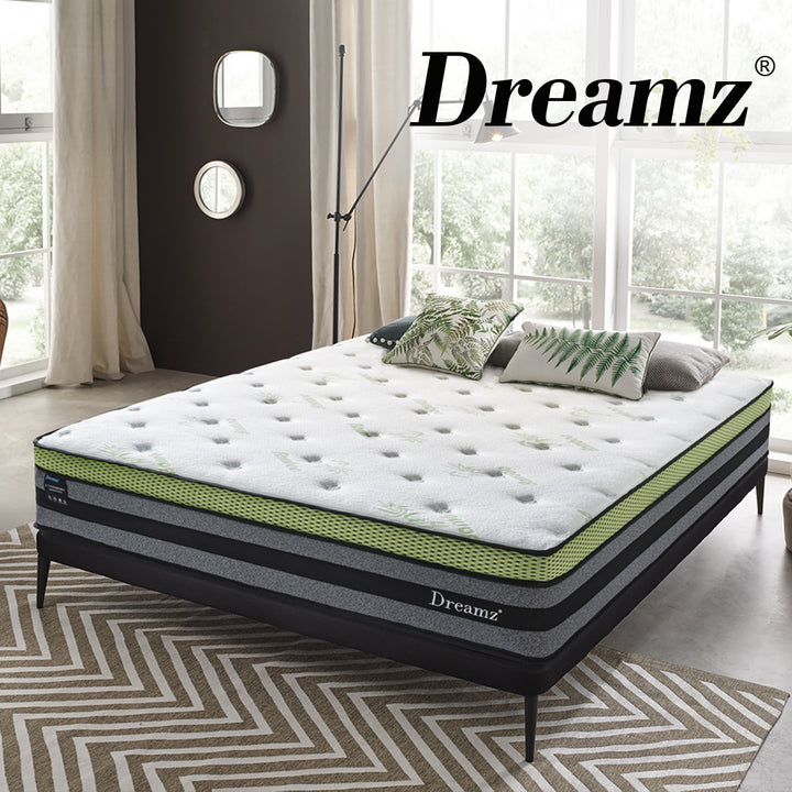 Dreamz King Single Cooling Mattress Pocket Spring Euro Top Bed Foam 7 Zone 30cm