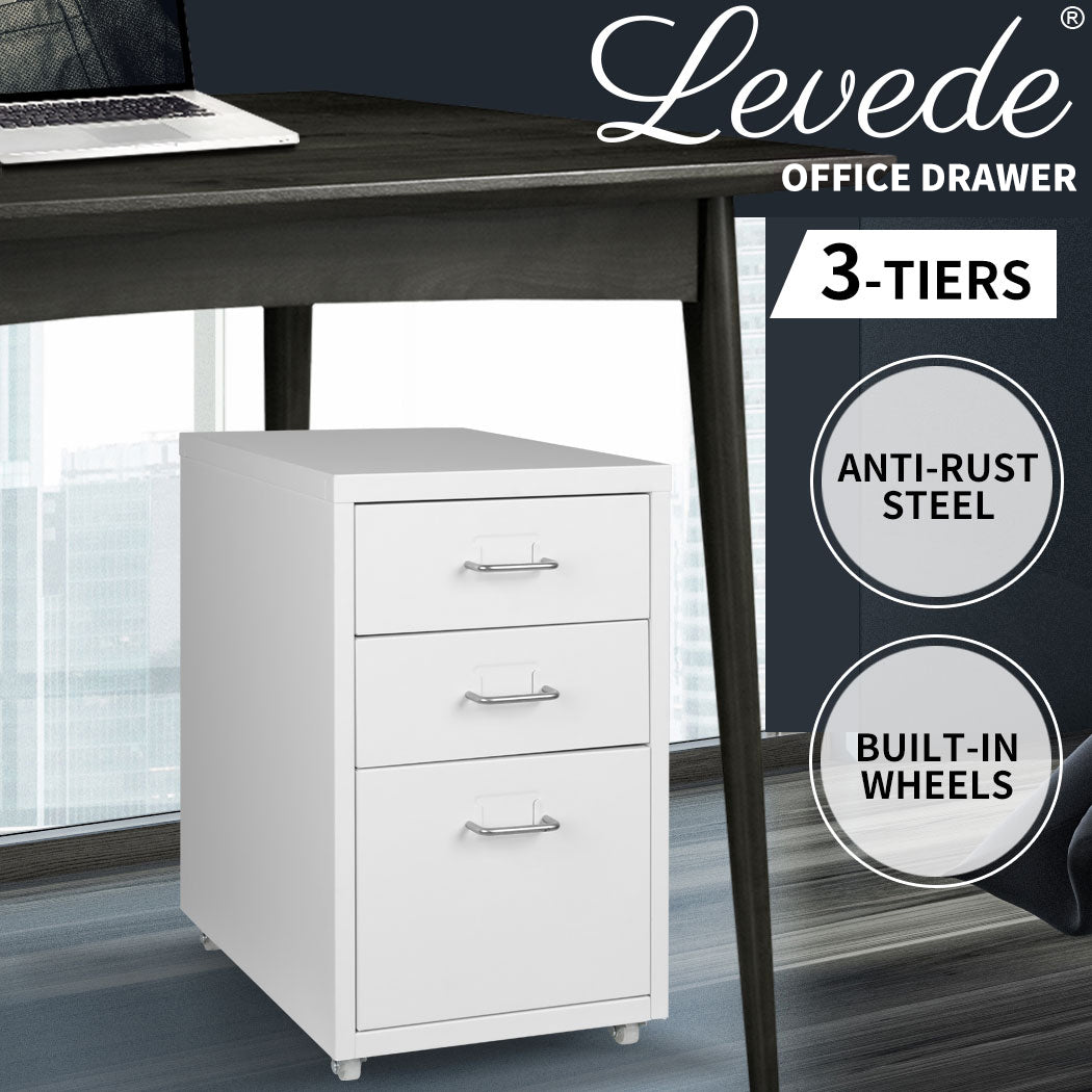 White 3 Drawer Office Drawers Cabinet 
