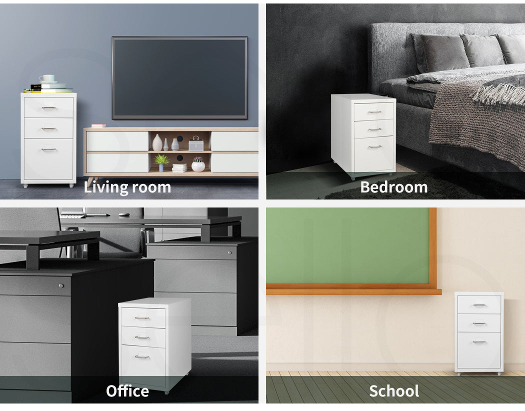 White 3 Drawer Office Drawers Cabinet 