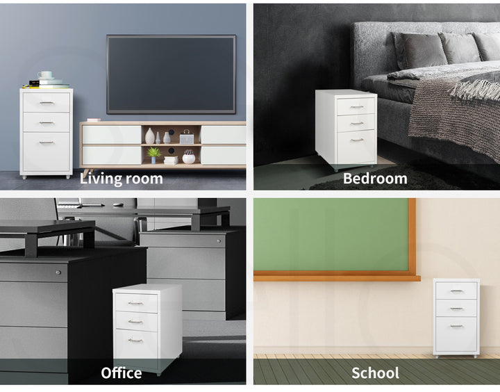 White 3 Drawer Office Drawers Cabinet 