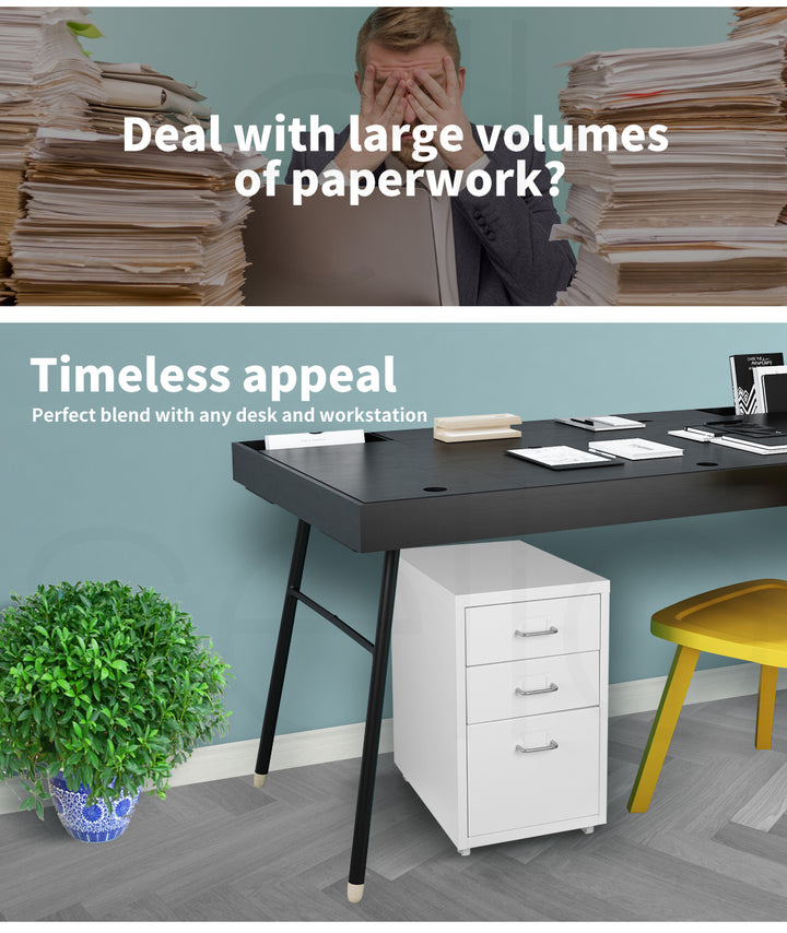 White 3 Drawer Office Drawers Cabinet 