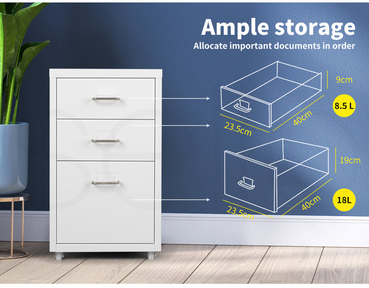 White 3 Drawer Office Drawers Cabinet 