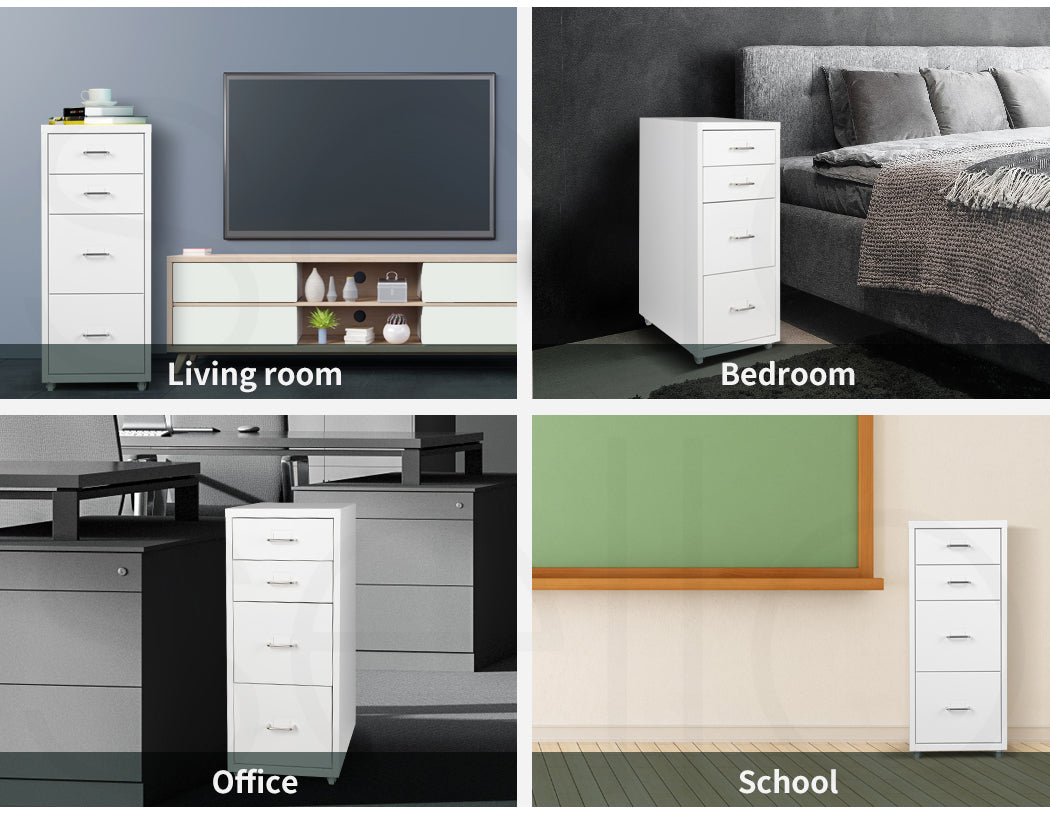 White 4 Drawer Office Cabinet with steel frame