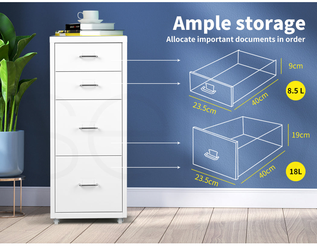 White 4 Drawer Office Cabinet with steel frame