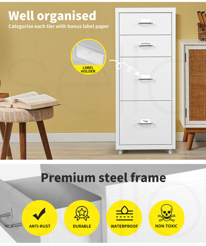 White 4 Drawer Office Cabinet with steel frame