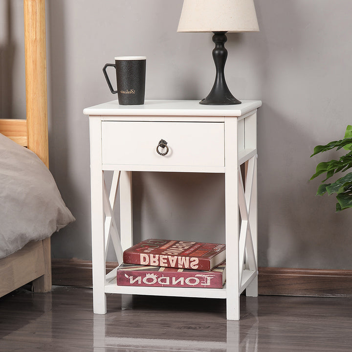 white Classic 1-Drawer Bedside Table with Shelf