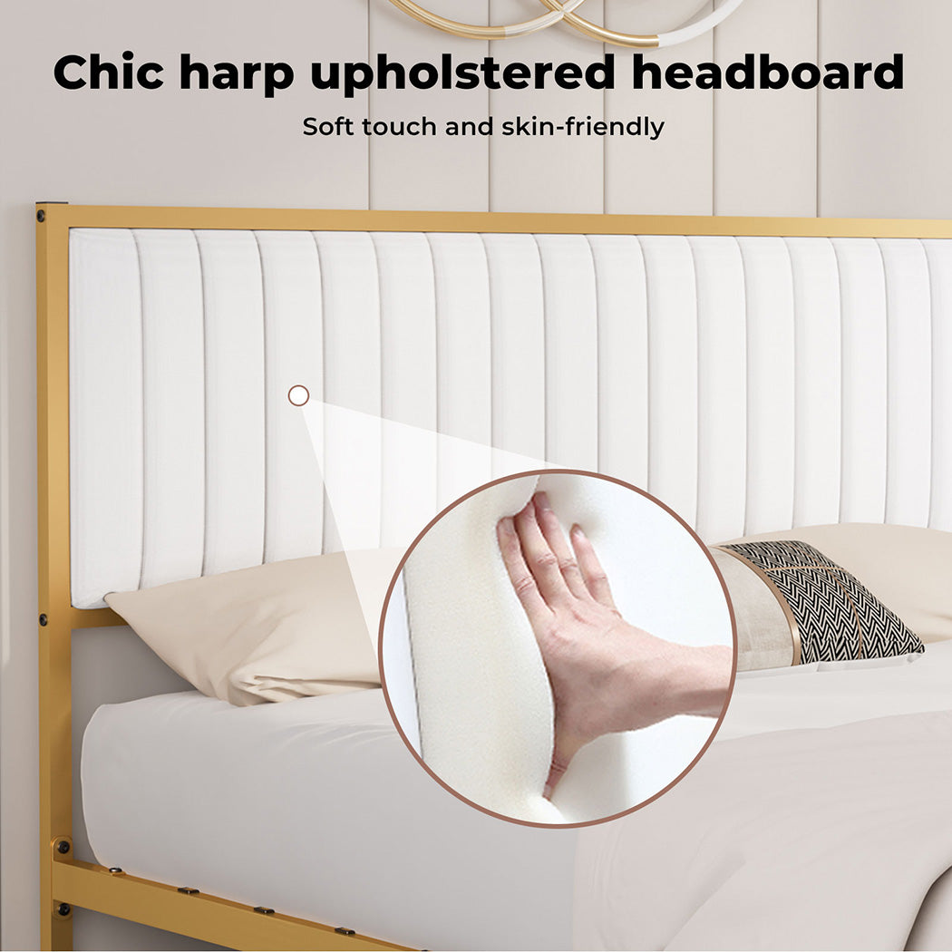 White Double Metal Bed Frame Headboard 