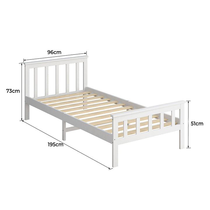 White Finish Wooden Bed Frame Single Dimensions