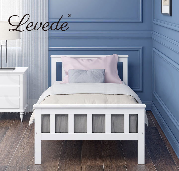 Levede White Wooden Bed Frame 