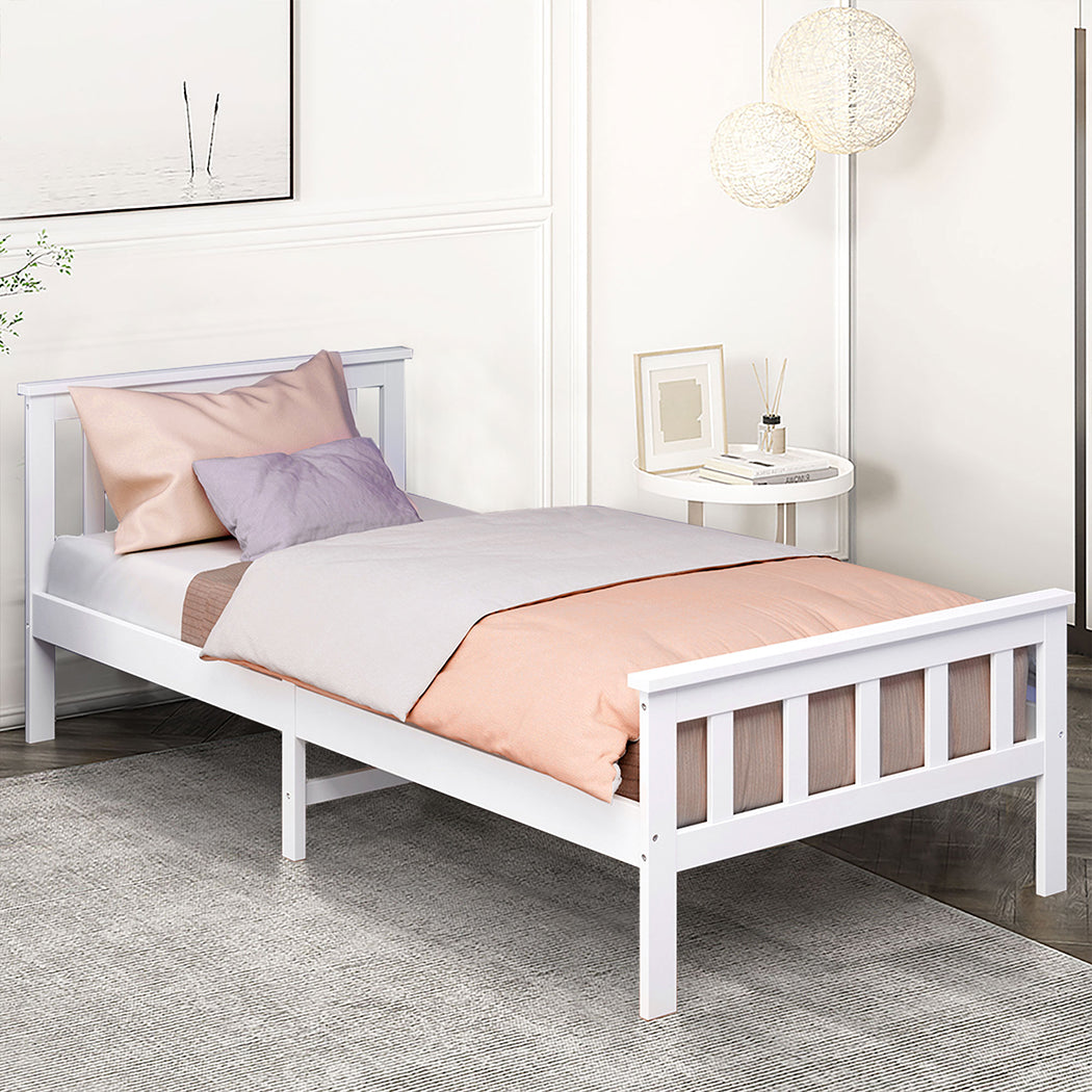 White Finish Wooden Bed Frame Single 