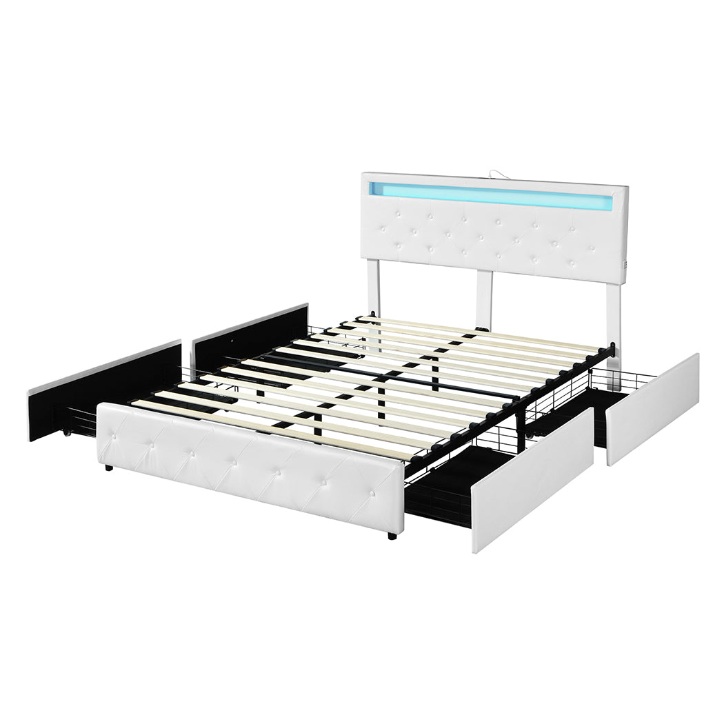 White Leather Bed Frame 