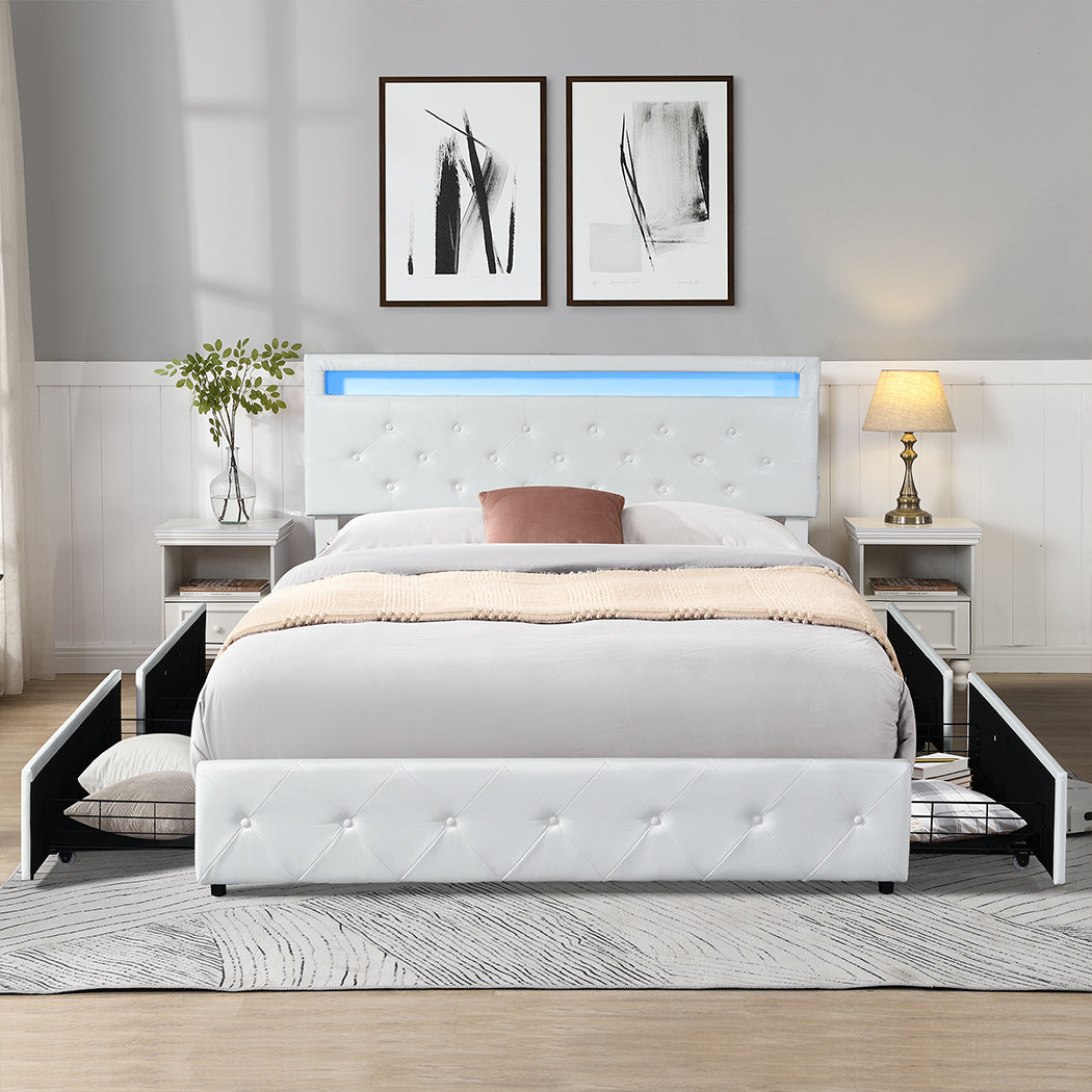 White Leather Bed Frame in bedroom
