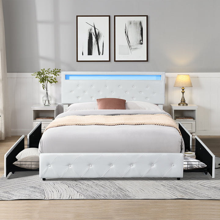 White Leather Bed Frame in bedroom