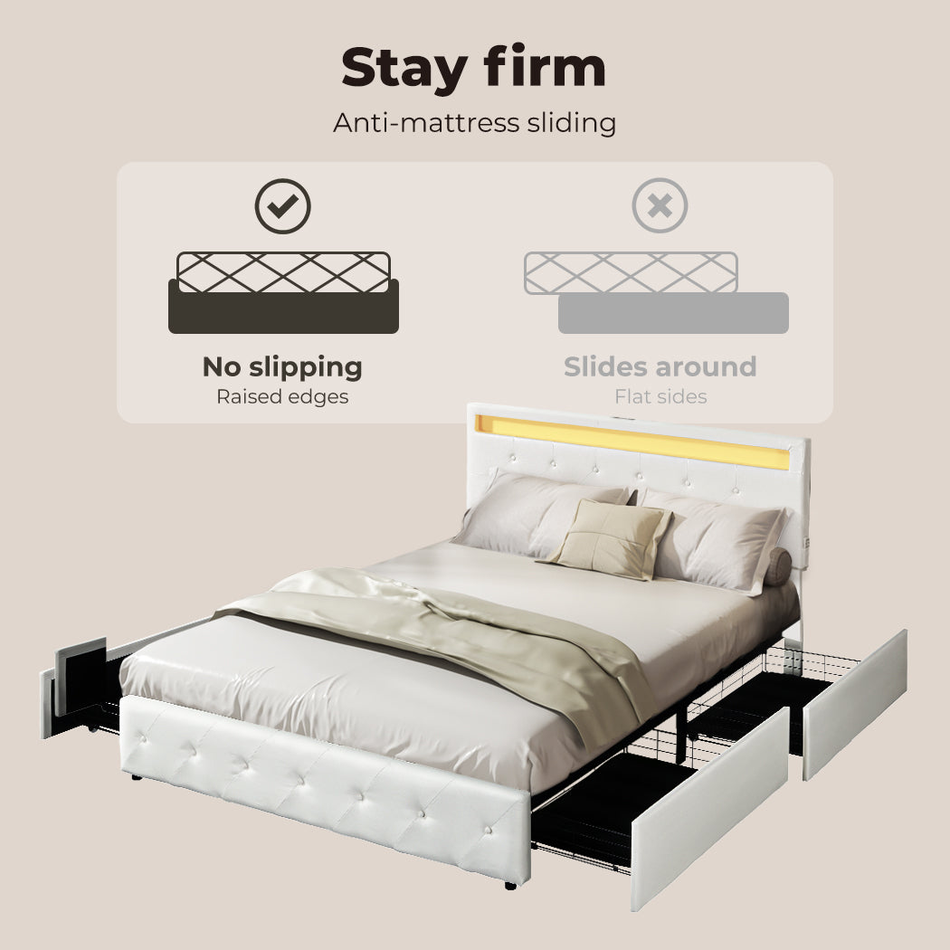 White Leather Bed Frame with firm legs